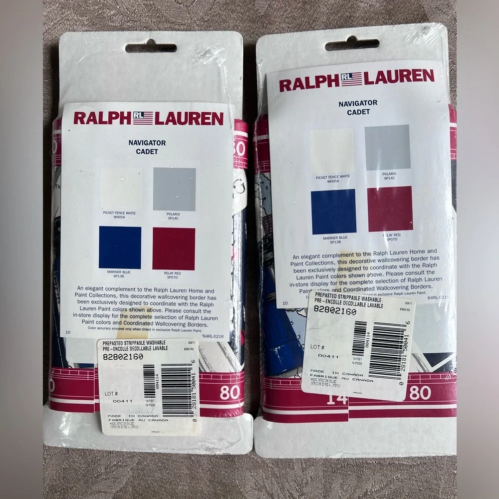 RALPH LAUREN SET OF 2 NAVIGATOR CADET WALLCOVERING BORDERS Red/Blue/White